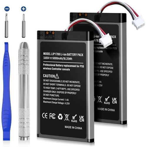 2 Pcs Batterie Pour Ps5, 5000mah Batterie Améliorée Lip1708 De Remplacement Pour Ps5 Dualsense Cfi-Zct1w Manette Sans Fil (Non Compatible Avec La Dualsense Edge)
