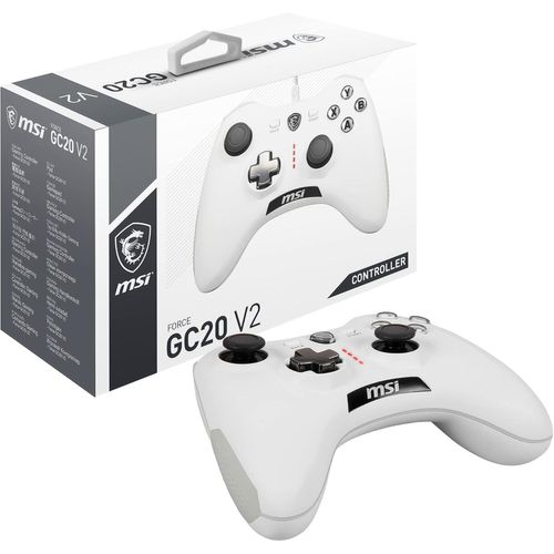 Force Gc20 V2 White Manette De Jeu Pc Et Android,Croix Directionnelle Interchangeable,Deux Moteurs De Vibrations,Design Ergonomique S10-04G0020-Ec4