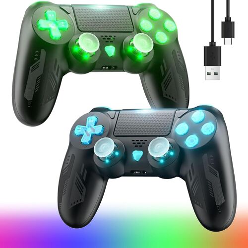 Lot De 2 Manettes De Jeu Sans Fil Pour P4 Avec Turbo/Dual Vibration/Touchpad/Jack Audio 3,5 Mm Pour P-4/Pro/Slimpc/Ios/Android