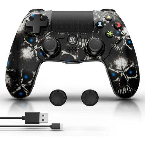 Manette Sans Fil Pour Ps4, Multiplateforme Manette Compatible Avec Ps4/Pro/Slim/Pc/Ios/Android/Macos Avec Double Vibration/Capteur De Mouvement 6 Axes/Prise Audio 3,5 Mm/Pavé Tactile Sensibl (Bleu)