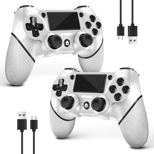 2 Pack Manette Sans Fil Pour Ps4¿Contrôleur De Jeu Pour Ps4/Pro/Slim/Pc¿Gamepad Joystick Avec Turbo/Bouton Retour/Double Vibration/6-Axes Gyro Sensor/Panneau Tactile (2 Paquets Blancs)