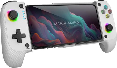 Mgpx, Manette Bluetooth 5.0 2En1, Rgb Neon, Double Vibration Et Fonction Turbo, Support Smartphone Jusqu'À 6.8"", Manette Multifonction Compatible Pc, Android, Ios Et Consoles, Usb-C,Blanc
