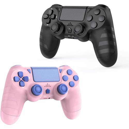 Lot De 2 Manettes Ps4 Sans Fil Pour Ps4/Pro/Slim Et Pc - Batterie 1000 Mah, Capteur De Mouvement 6 Axes, Prise Audio (Noir Et Rose)