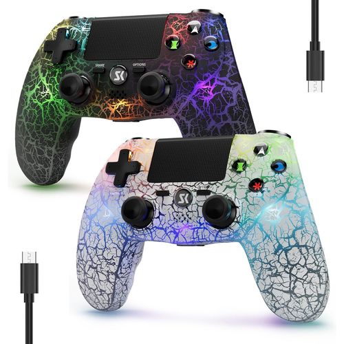 Manette Sans Fil Pour Ps4, Manette Led Pour Ps4 Compatible Avec Ps4/Slim/Pro/Pc/Ios/Android, Lumière Rgb, Motif De Fissure, Batterie De 1000 Mah, Deux Moteurs De Vibrations, Gyroscope À 6-Axes