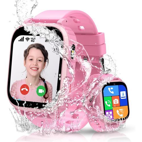 Montre Connectée Enfant 4G/GPS/WiFi/Appel Vidéo, Montre GPS Enfant Fille Garçon avec Téléphone Chat Familial, SOS, IP68 Jeux Réveil, Mode Classe, Montre Intelligente Enfants Cadeau pour 4-12 Ans