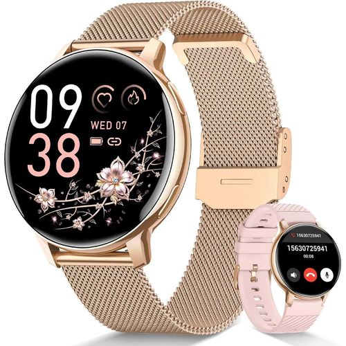 Montre Connectée Femme avec Appel, 1.39"" HD Smartwatch avec 120+ Modes Sport, 24H Fréquence Cardiaque, Santé Au Féminin, Sommeil, SpO2, Podomètre, Calories IP68 Montre Femme pour Android iOS Or