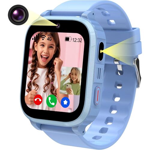 4G Montre Connectée Enfant GPS, Montre GPS Enfant Tracker avec Appel Vidéo SOS Réveil Appareil Caméra IP68 Mode Scolaire Jeux Chat, Montre IntelligenteEnfant Cadeau pour Filles et Garçons