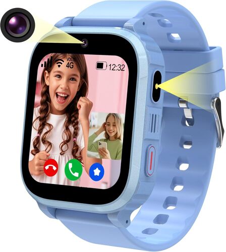 4G Montre Connectée Enfant GPS, Montre GPS Enfant Tracker avec Appel Vidéo SOS Réveil Appareil Caméra IP68 Mode Scolaire Jeux Chat, Montre IntelligenteEnfant Cadeau pour Filles et Garçons
