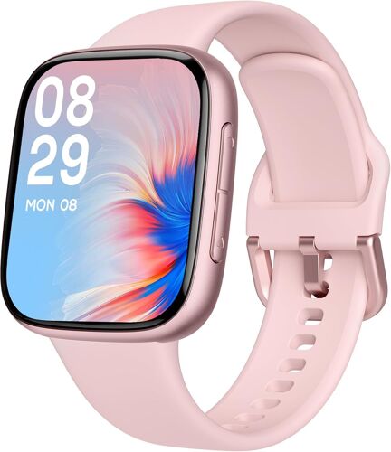 Montre Connectée Femme, Écran AMOLED Ultra-Clair, Étanche 3ATM Natation, Appels Bluetooth, Suivi Cardio/Sommeil/100 Sports, Compatible Téléphones Android et iOS, Rose