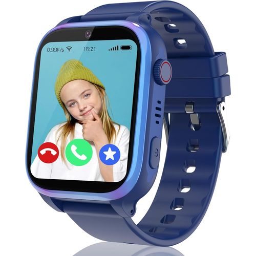 Montre Connectée Enfant 4G, Smartwatch Enfant GPS et Appel, Chat Vidéo/Vocal, Alarme, SOS, Sommeil, Mode Classe, 7 Jeux, Calendrier, Calculatrice, IP68 Montre GPS Enfants Cadeau d'anniversaire de Noël