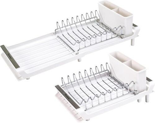 Jexnovashop-Egouttoir Vaisselle Inox, Egoutoire Vaisselle Cuisine Pliable, Bec Verseur Pour L'évier, 28 À 47 Cm De Long, 20 Cm De Large, Couleur Blanche