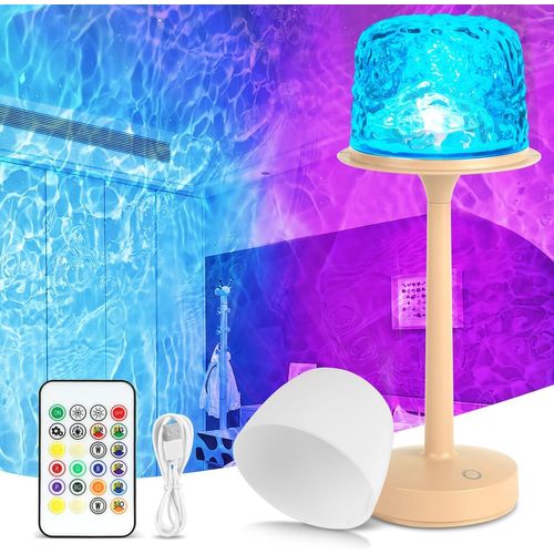 CHENG-Vague Océanique Projecteur Rotative, 16 Couleurs Ocean Lamp, Aurore Projecteur Ciel Etoile avec Abat-jour et Télécommande, Rechargeable pour Décoration Chambre Adultes Enfants Lampe à Ondes D'e