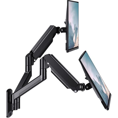 Support Mural Double Pour Écran Jusqu'À 32"" Et 10 Kg, Entièrement Réglable, Bras De Moniteur À Ressort À Gaz Avec Inclinaison Et Pivot, Extension Maximale De 49 Cm, Vesa 75 Et 100 Mm (Gswm002