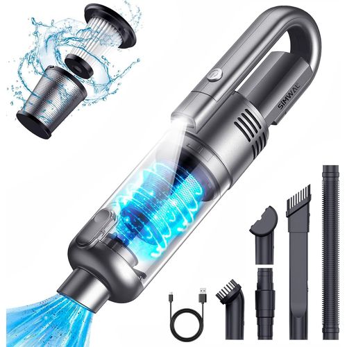 Aspirateur À Main, Aspirateur De Voiture Sans Fil, 120W 9500Pa Portable Aspirateur Avec Lampe Led, Accessoires Divers, Sac De Stockage, Pour Maison Voiture Table (Argent)