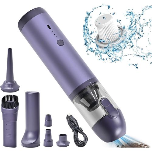 Violet Aspirateur A Main,16000Pa Mini Aspirateur Sans Fil 4 En 1 Saspirateur Voiture Puissant Sans Fil,Aspirateur Main Sans Fil Avec Lumière Led Pour