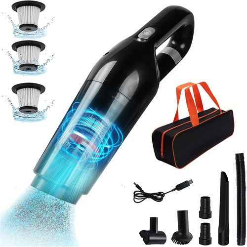 Aspirateur à main sans sac 15 000 Pa - Aspirateur à main sans sac - Aspirateur à main sans fil - Aspirateur à main humide / sec - 120 W - Pour voiture et maison - Filtre lavable - Noir