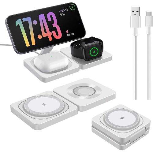 Chargeur Induction Station de Charge sans Fil Rapide Compatible Magnétique,Appareils Multiples pour iPhone 16 15 14 13 12 Pro/Max/Plus,Apple Watch 10 Ultra 9 8 SE 7 6 5 4 3 2,pods Pro 2/3/Pro/4