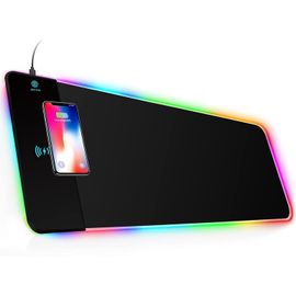CHECARZHN--NO1-Rgb Tapis De Souris Gaming Avec Chargeur Sans Fil¿Xxl - 800 X 300 X 4 Mm - 11 Modes D'Éclairage Led Avec Charge Rapide De 10 W - Sans Fil Qi Pour Téléphone Portable, Casque, Etc