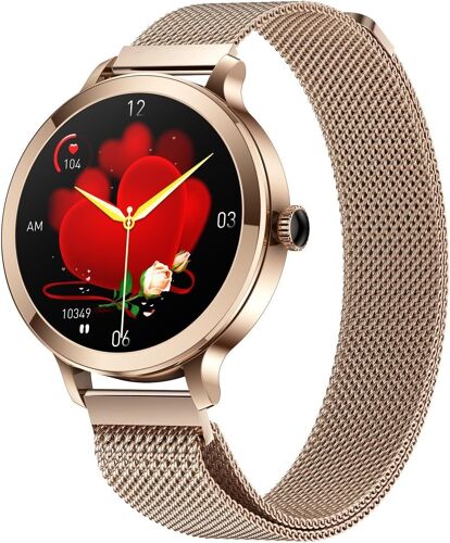 Montre Intelligente pour Femmes avec Appel Bluetooth, smartwatch pour iPhone et téléphones Android, Montre de Suivi de Fitness avec Fonction de réponse/réception d'appels, étanche (Doré)