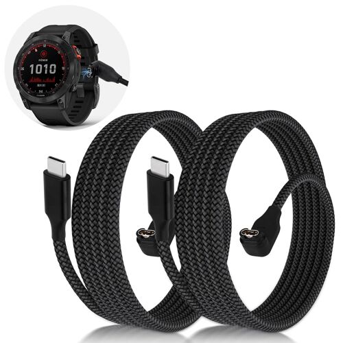 2 pièces Câble USB C Compatible pour Garmin Fenix 7 / 7S 7X/Forerunner 965/265/ vivoactive 5/Venu 3/2 / 2S Chargeur 90 degrés, Tête en aluminium, câble de tressage résistant à l'usure 3.3 FT / 1M