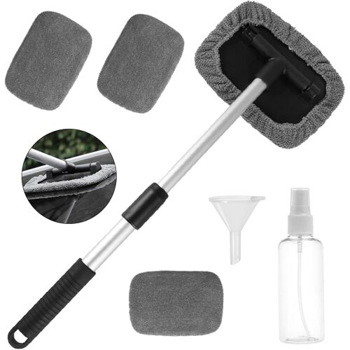 Mevronisshop-Nettoyant Pare Brise Intérieur Voiture Extérieur Brosse De Nettoyage De Pare-Brise Avec 180° Rotative Poignée Télescopique Brosse De Lavage Voiture En Microfibre Kit