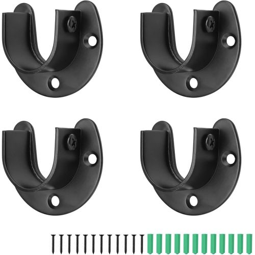 Maas-4 Pièces Ronds Supports Tringle Vêtements 25 Mm, Support Penderie Armoire, Support Tringle Rideaux Cintre, Avec Vis Et Tube D'expansion, Pour Armoire, Dressing Et Salle De Bain (Noir)