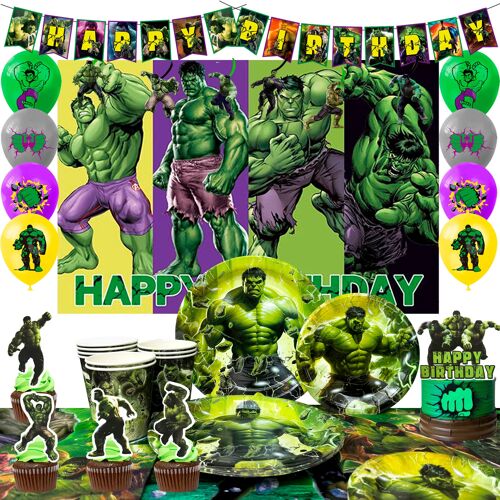 Décoration de fête d'anniversaire Hulk, Vaisselle Decoration Hulk Anniversaire Ballons de Fête Décoration de Fête Super-Héros