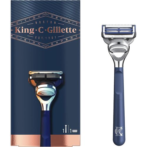 Asfasfq-King C. Gillette Rasoir Homme, Rasage Visage Et Contours, Permet D¿Atteindre Les Zones Difficiles, Rasoir + 1 Lame De Rasoir 