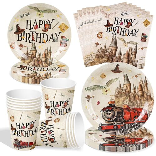 Mevronisshop-Wizard Vaisselle De Fête D'anniversaire, 50 Assiettes De Fête Magiques Wizard, Vaisselle D'anniversaire D'harry, Magiques Anniversaire Kit Inclure Assiettes Tasses Serviettesr Pour Garço