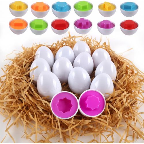 MDY-?ufs Assortis, Oeufs de Pâques Puzzle Jouets Ouets Montessori pour Enfants Couleurs et Formes Tri Apprentissage Cadeaux pour Tout-Petits Enfants d'âge Préscolaire Garçons Filles 12pcs