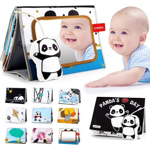 ERYI-Jouet Bebe 0 3 6 12 Mois,Livre Tissu Bebe Avec Miroir,Noir Et Blanc Livres D'Éveil Doux Froissé Avec Panda,Jeux Bebe Montessori Bebe Eveil 0-6 Mois,Cadeau Bebe Naissance Garcon Fille