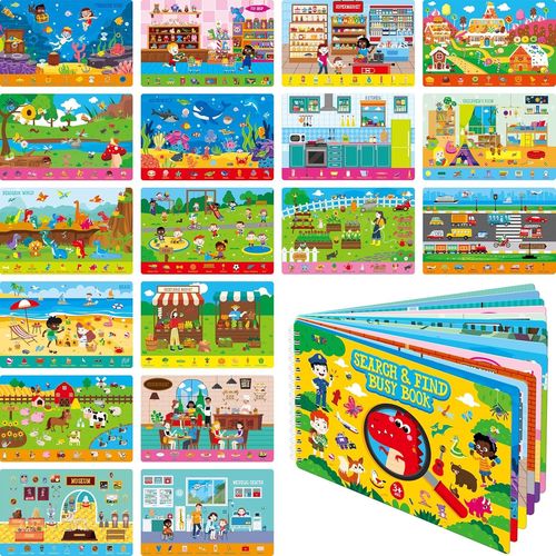 MDY-Livre Cherche et Trouve, Bloc de 30 Activités Effaçables, Jeu Éducatif Réutilisable Montessori pour Les Enfants de 3 à 6 Ans, Jouet Sensoriel pour l¿Autisme