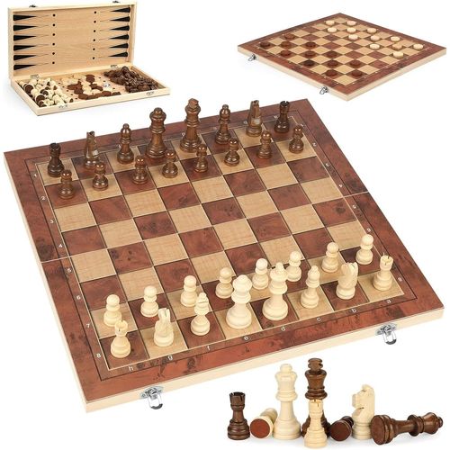 Mdy-Jeu D'échecs En Bois,3en1 Jeu D'échecs Et Dames,International Chess,Portable Chess,Échiquier Bois Jeu,Jeu D'échecs Pliable,Jeu Echec Bois Jouet En Bois,Loisir Creatif Game Pour Voyage Enfants Adu