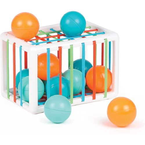 MDY-- Cube De Manipulation - Jouets D'Éveil Bébé - Dès 10 Mois - Développe La Réflexion, La Motricité Fine, Le Toucher & La Découverte - 1 Cube Élastique + 12 Balles Oranges & Bleues Au Son Rigolo