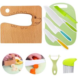KALANKA-Set de 8 Couteaux pour Enfants - Couteaux Sécurisés pour Enfants à partir de 2 Ans, Jouet Montessori. Ustensiles de Cuisine Enfant ,Idéal pour Offrir(Couteau en Bois Crocodile)