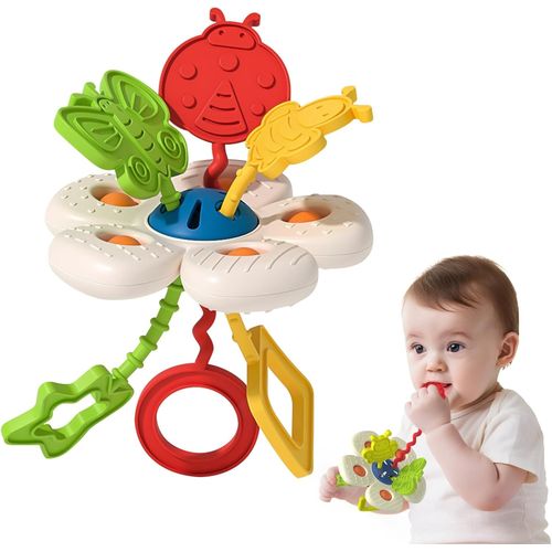 Montessori Jouets pour Bebe 1 2 Ans, Sensoriel Corde à Tirer en Silicone et d¿Éveil Jouet pour Bébé 7 8 9 12 18 Mois, éducatifs Motricité Voyage Jeux d'activité pour Garcon Fille Noël Cadeaux