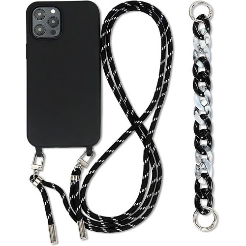 KAL-Coque Avec Cordon Pour Iphone 14 Plus 6.7"",Etui Pour Téléphone Portable Collier Corde Housse Silicone Antichoc Housse Pour Iphone 14 Plus Avec Chaîne Réglable Lanyard Cover-Noir
