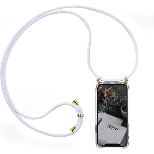 Kal-Coque Pour Huawei P20, Silicone Coque Avec Cou Chaîne Collier Étui De Téléphone Pour Huawei P20 Cou Lanière En Corde, Blanc Or