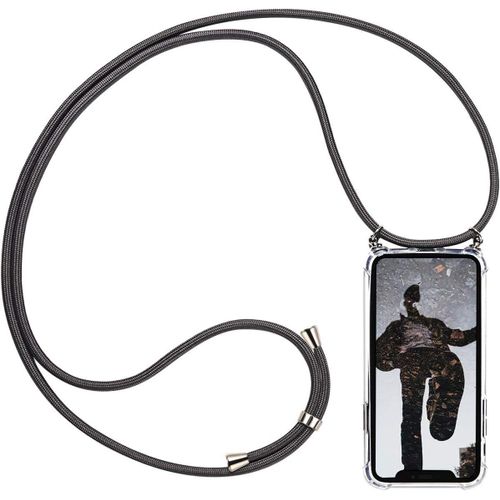 Kal-Coque Pour Huawei P20, Silicone Coque Avec Cou Chaîne Collier Étui De Téléphone Pour Huawei P20 Cou Lanière En Corde, Gris