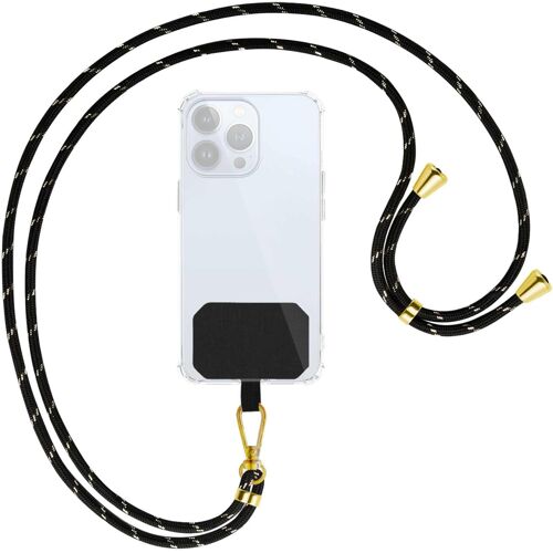 KAL-Chaîne Universelle Pour Téléphone Portable -Rayé Noir + Doré -Pièces Métalliques De Couleur Or -Compatible Avec De Nombreuses Coques De Téléphone Portable -Cordon À Accrocher