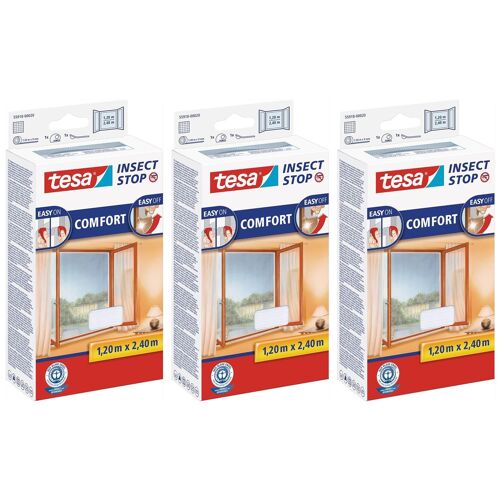 tesa Lot de 3 Moustiquaires COMFORT pour fenêtres Dim 120 x 240 cm Blanc