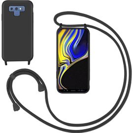 Kal-Coque Pour Samsung Galaxy Note 9 Avec Cordon,Souple Silicone Housse Avec Bandoulière En Nylon, Réglable Lanyard Case Protection Complète Cover Etui Antichoc Protection,Noir
