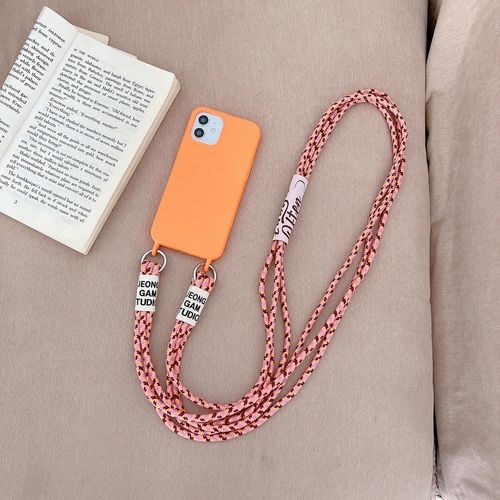 KAL-Coque De Protection Pour Iphone 14 - En Silicone Liquide - Avec Cordon De Suspension - Bandoulière - Élégant - Pour Iphone 14 - Orange Sergé