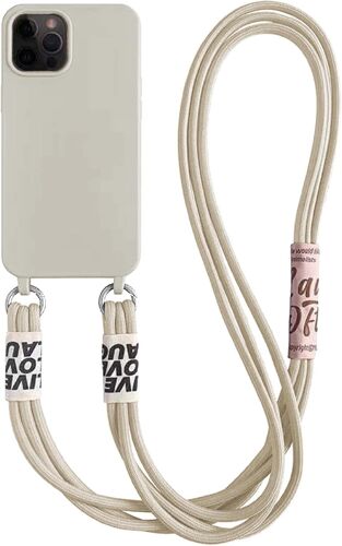 KAL-Coque De Protection Pour Iphone 12 Pro - En Silicone Liquide - Avec Cordon De Suspension - Bandoulière - Élégant - Pour Iphone 12 Pro - Blanc