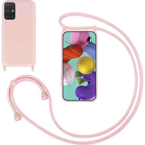 KAL-Coque Cordon De Collier Pour Samsung Galaxy A71,Collier Pour Étui Colliers De Cellulaire Mince Antichoc Réglable Lanyard Housse Liquide Silicone Case Pour Samsung A71,Pink