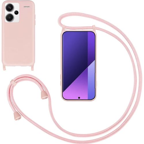 KAL-Coque Cordon De Collier Pour Xiaomi Redmi Note 13 Pro Plus 5G,Collier Pour Étui Colliers De Cellulaire Mince Antichoc Réglable Lanyard Housse Liquide Silicone Case,Pink