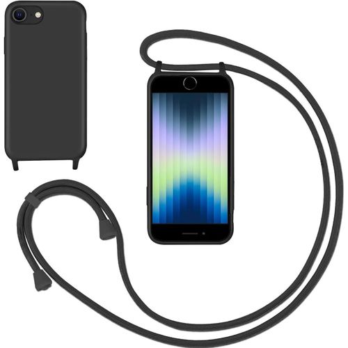 Coque Silicone Liquide Ultra Fine Pour Iphone 7/8/Se 2020 Avec Cordon Tour De Cou Réglable - Noir