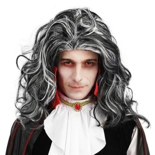 Accessoire De Déguisement - Ptit Clown - Perruque De Vampire Longue Homme - Noir Et Blanc - Gris