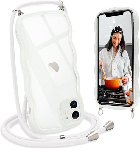 KAL-Chaîne De Téléphone Portable Pour Iphone 11 Coque Avec Lanière, Silicone Avec Cordon À Porter Autour Du Cou Transparent Coque De Protection Pour Iphone 11, Weiß