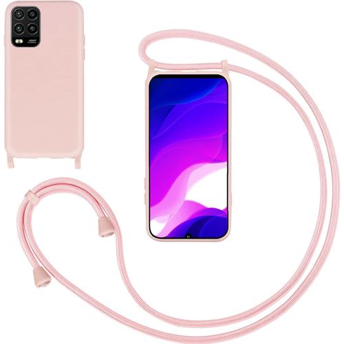 Kal-Coque Cordon De Collier Pour Xiaomi Mi 10 Lite,Collier Pour Étui Colliers De Cellulaire Mince Antichoc Réglable Lanyard Housse Liquide Silicone Case Pour Xiaomi Mi 10 Lite,Pink